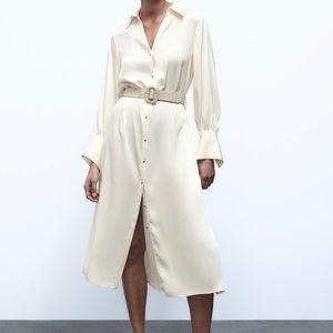 Ivory satin button dress- Midi